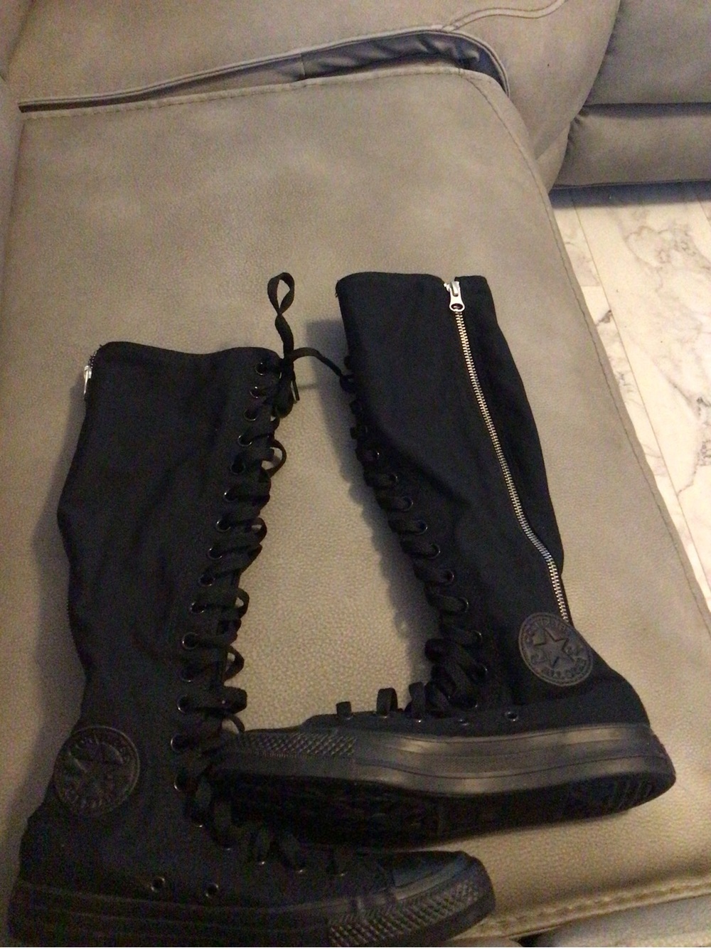 Converse Black Knee-High Lace-Up Boots with Side Zipper